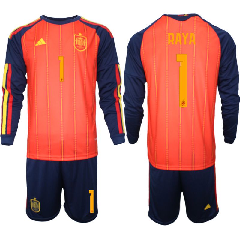 Men 2026 World Cup National Team Spain home red #1 long sleeve Soccer Jersey->spain jersey->Soccer Country Jersey